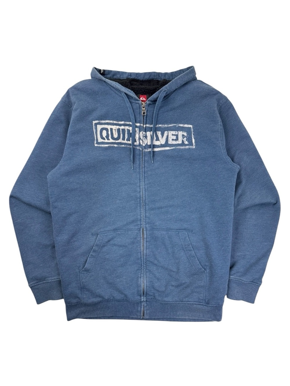 Vintage Quiksilver Box Logo Zip Up Surf Skate Snow Hoodie Blue